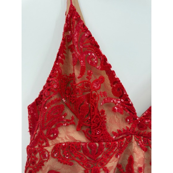 Free People Dress 8 Red Lace Sequins Holiday Party Cocktail Event Date Slip - Picture 2 of 10